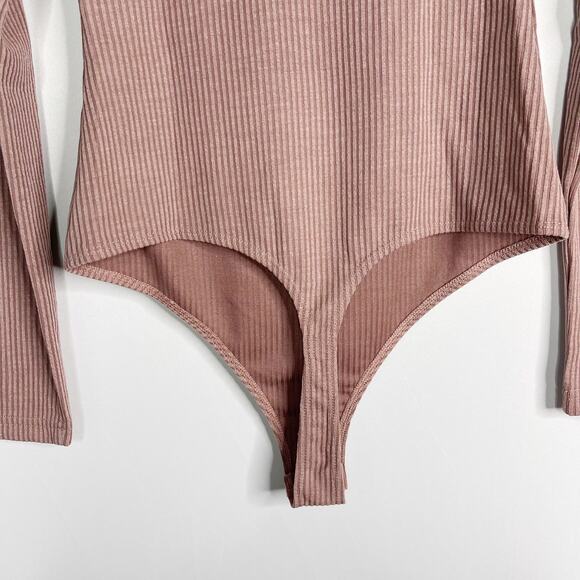 New Le Lis Collection Medium M Mauve Pink Ribbed Cut Out Long Sleeve Bodysuit - Picture 9 of 10
